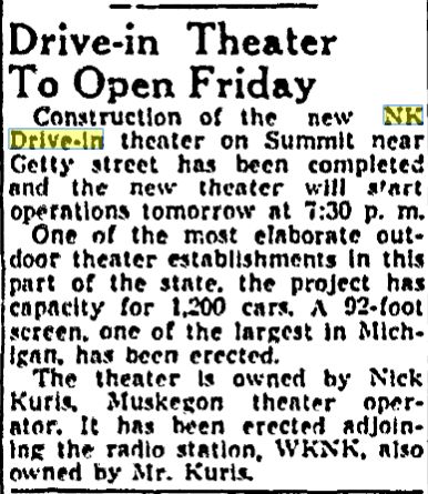 June 2 1949 Getty 4 Drive-In Theatre, Muskegon